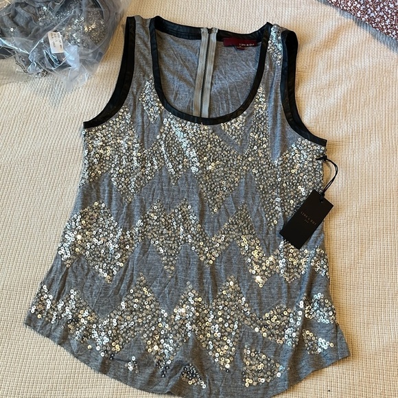 Revolve Line & Dot NWT Beaded Faux Leather Trim Tank Women's VARIOUS SIZES - Picture 2 of 3